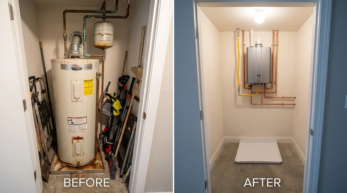 Tank water heater versus wall-mounted tankless unit comparison for Cobb, CA homeowners