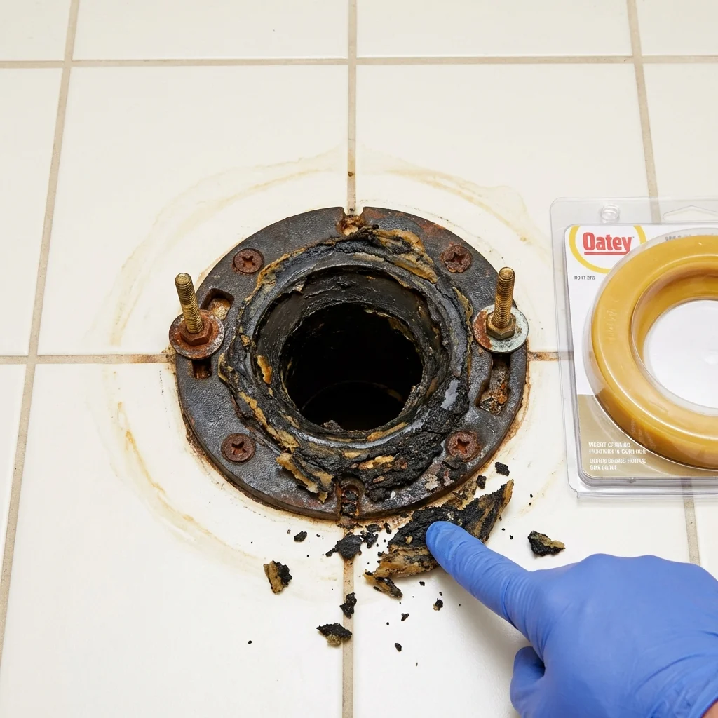 Failed wax ring showing water seepage at the base of a toilet in a Cobb, CA home