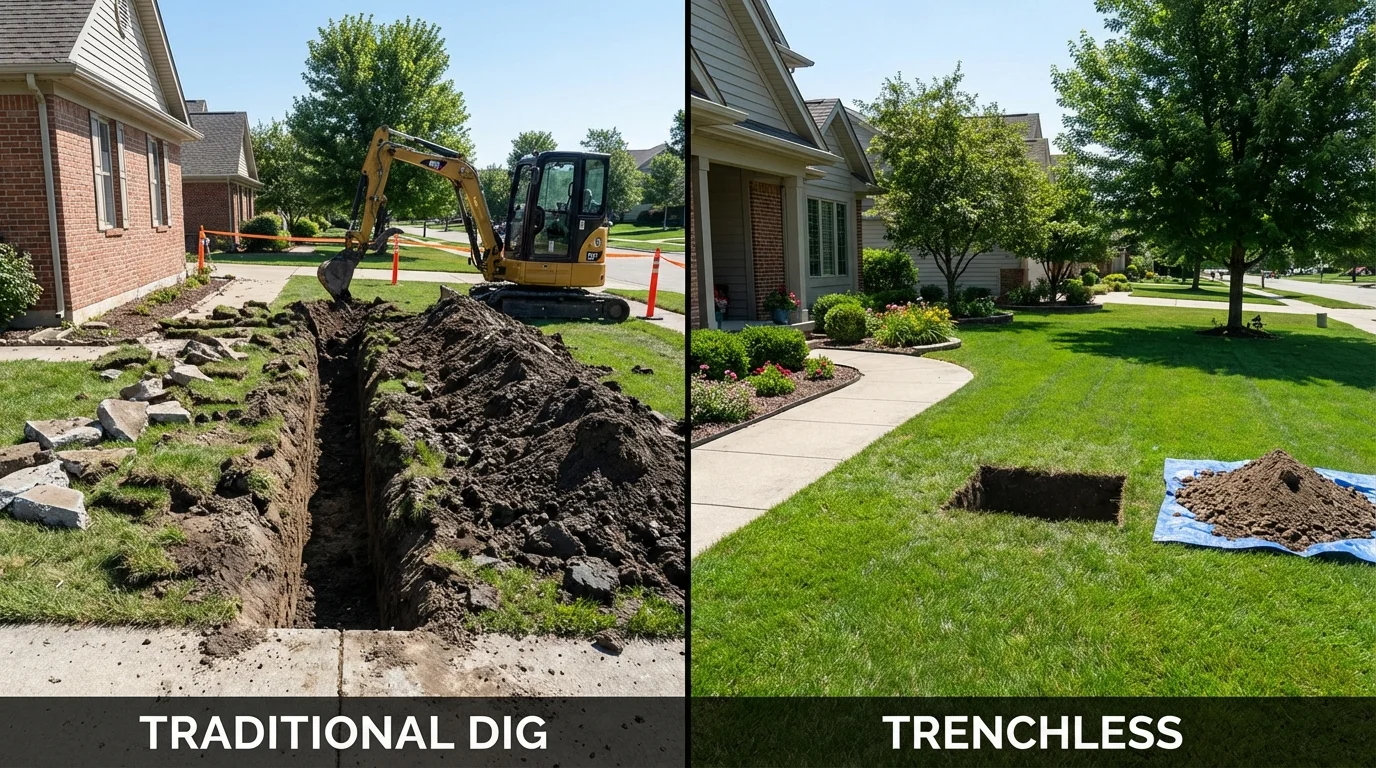 Trenchless sewer repair with minimal yard damage versus traditional excavation in Cobb, CA